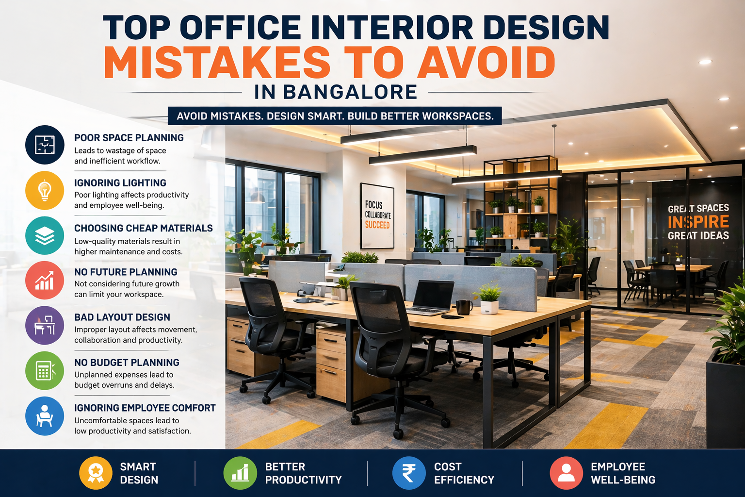 office interior design mistakes in Bangalore modern workspace layout and planning errors