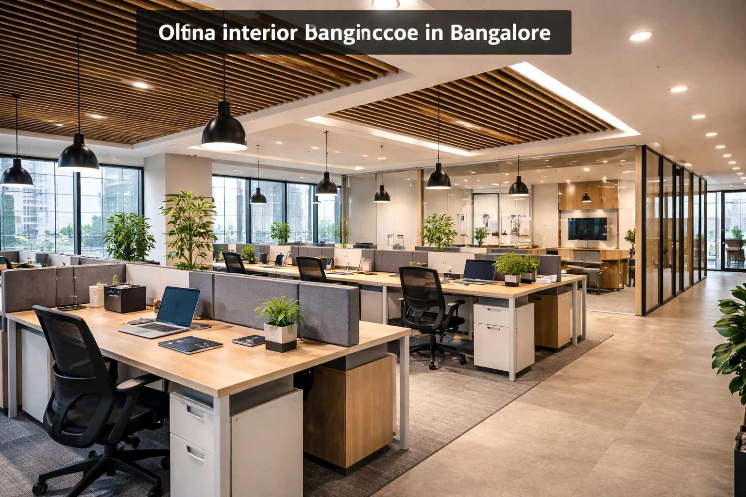 office interior project execution in Bangalore with contractors installing furniture and partitions
